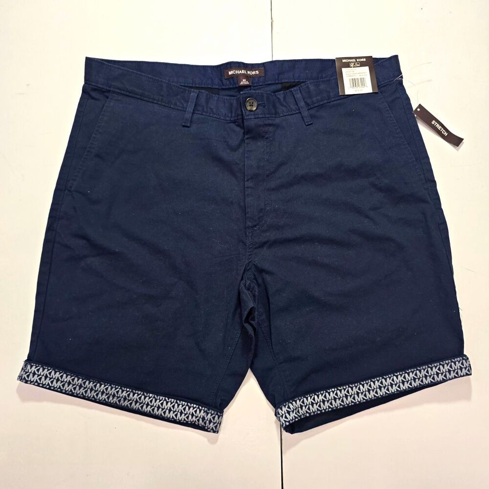 Michael Kors Men's Navy Stretch Chino Shorts Classic Fit 8" Inseam MK Logo
